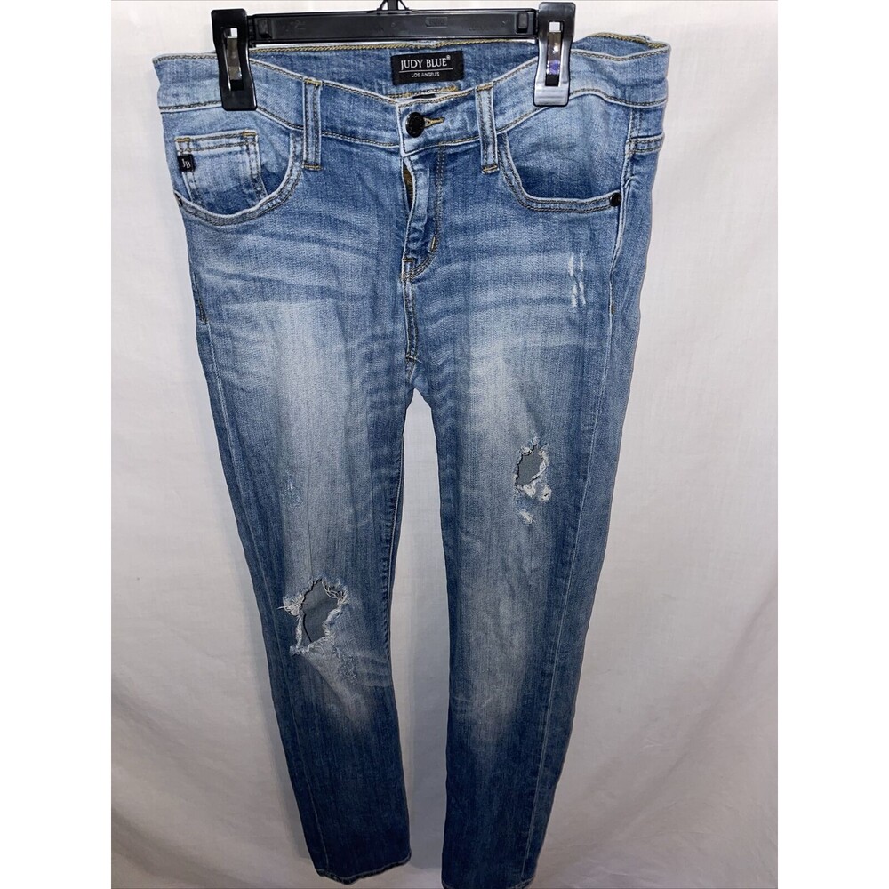Judy Blue Women’s Skinny Jeans Size 30x32 Blue Straight Cut Distressed Hobo Boho